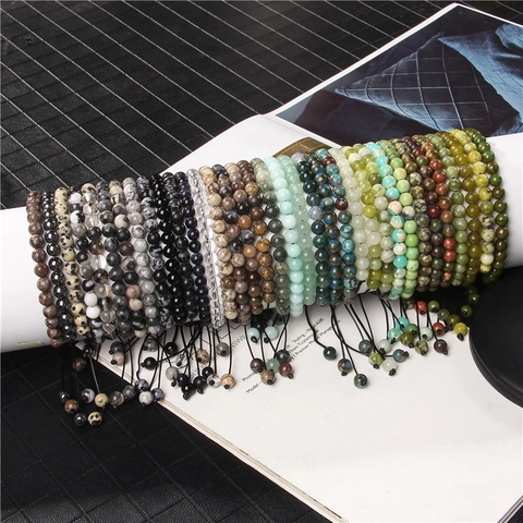 Natural Stone Beaded Bracelet Handmade Woven Adjustable Rope Energy Yoga Style Healing Gemstone Jewelry For Women Men