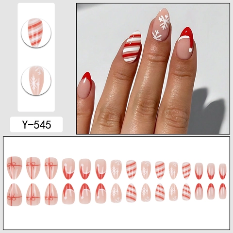 Unghie Finte Di Natale Mandorla Punta Francese Rossa Fiocchi Di Neve Fiocco Design A Righe Per Donne Vacanze Invernali