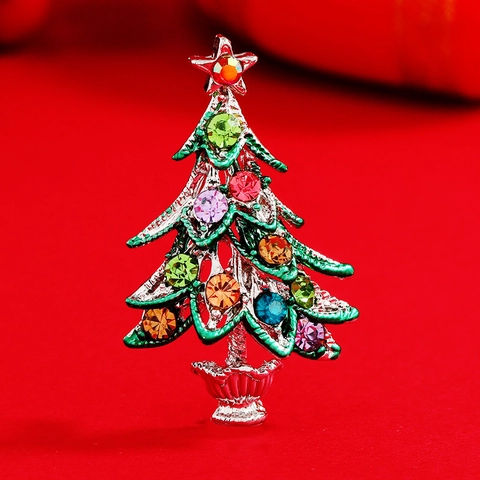 Broche De Árbol De Navidad Aleación Estrás Brillante Colorido Joyería Festiva Estilo Europeo Alfiler Retro Mujeres Accesorio Fiesta