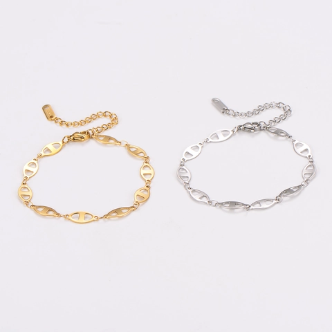Pig Nose Link Bracelet 304 Stainless Steel 18K Gold Plated Anchor Chain Coffee Bean Geometric Jewelry Adjustable For Women