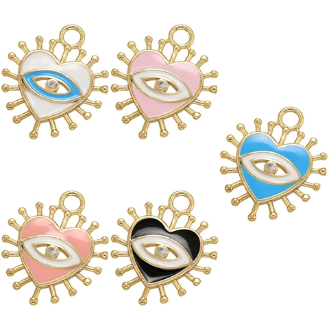 Pendente Cuore Malocchio Ottone Smalto Strass Accessori Gioielli DIY Micro Pavé Fascino Radiante