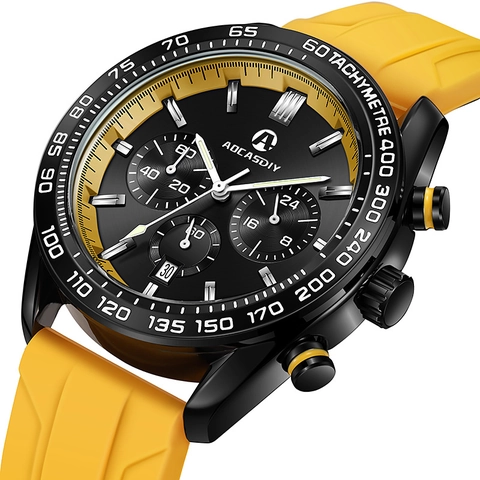 Men Fashion Sport Chronograph Watch With Alloy Case Silicone Stainless Steel Strap Luminous Date Business Quartz Wristwatch
