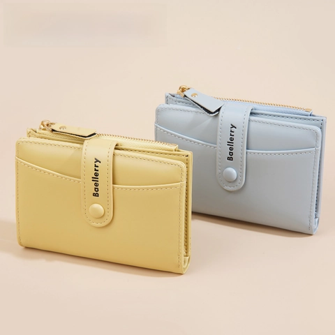 Short Wallet For Women PU Leather Bifold Snap Button Purse With Zipper Coin Pocket Multi Card Slots Elegant Solid Color