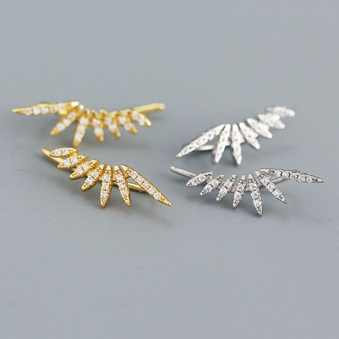 925 Sterling Silver Earring Climbers Radiant Wing Shaped Micro Pave Zirconia Crawler Studs Fashion Jewelry Women