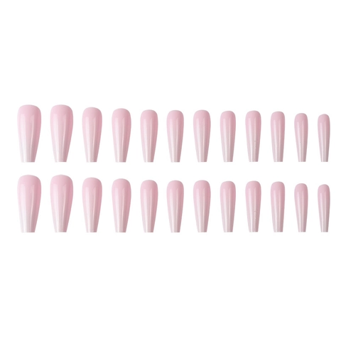 Long Coffin Ballerina Press On Nails Glossy Gradient Light Pink Purple Full Cover False Nails For Women