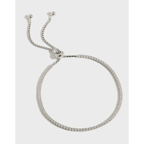 925 Sterling Silver Adjustable Square Zirconia Bracelet For Women Elegant Ins Style White Gold Plated Tennis Jewelry Gift
