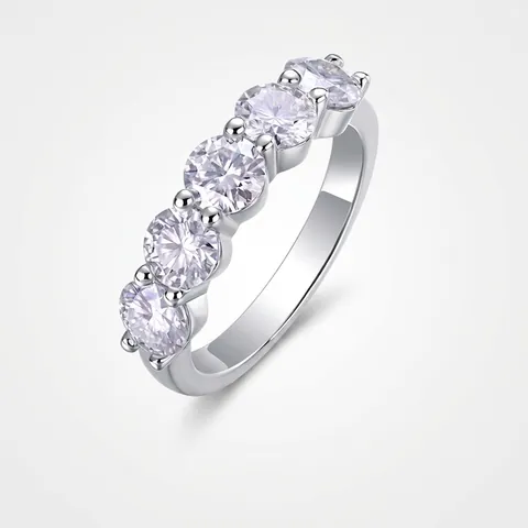 Moissanite Ring S925 Sterling Silver Round Brilliant Cut Three Stone Row Band For Women Engagement Wedding Fashion