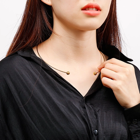 Minimalista Collana Girocollo Aperto in Acciaio Inossidabile per Donna Forma C Geometrico Girocollo Rigido Con Doppie Sfere Gioielli Moda Regalo