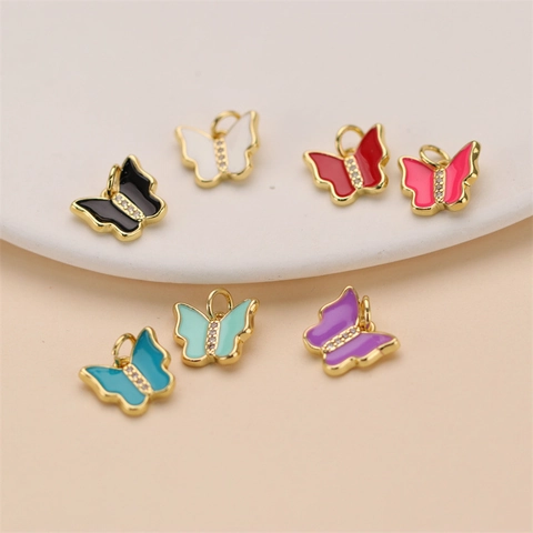 Ciondoli Farfalla Rame Smalto Micro Pave Strass DIY Accessori Per La Creazione Di Gioielli Collane Braccialetti Colorato