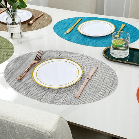 Tovagliette Ovali PVC Vinile Intrecciato Resistente Al Calore Antiscivolo Tappetino Da Tavolo Da Pranzo Nordico Colore Solido