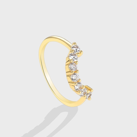 Anello Impilabile Curvo in Rame Placcato Oro 18K Alla Moda Intarsiato Con Zirconia per Donna Regalo Gioielli Individualisti
