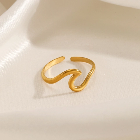 Anello A Onda Minimalista Irregolare In Acciaio Inossidabile Aperto Regolabile Per Donna Gioielli