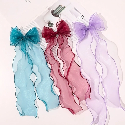 Organza Schleife Haarklammer Lange Bänder Schimmernd Transparent Entenschnabel Clip Koreanischer Süßer Feenhaarschmuck