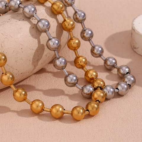 Collar de Cadena de Bolas de 10mm de Acero Inoxidable para Mujer Chapado en Oro de 18K Gargantilla Minimalista de Cuentas Redondas