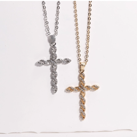Koperen Zirkonia Kruis Hanger Met Roestvrijstalen Ketting Goud Zilver Verguld Religieuze Mode Sieraden Voor Dames Heren