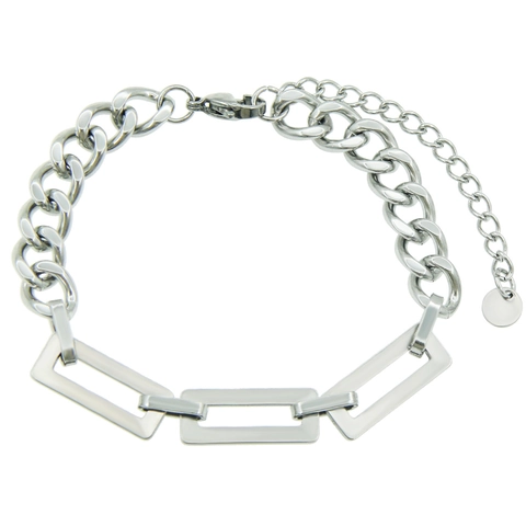 Polished Stainless Steel Cuban Chain Bracelet For Men Women Hip Hop Unisex Rectangular Link Silver Tone Fashion Jewelry Gift