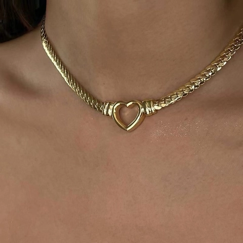 Heart Pendant Necklace Stainless Steel 18K Gold Plated Snake Chain Retro Minimalist Jewelry For Women