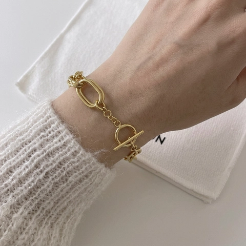 Bracciale A Catena Spessa In Argento Sterling 925 Gioielli A Doppia Maglia Ovale Con Chiusura A Barra OT Stile Francese Minimalista