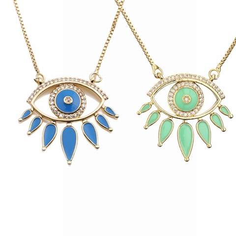 Fashion Evil Eye Pendant Necklace For Women Gold Plated Copper Zirconia Enamel Exotic Charm Jewelry Accessories Gift