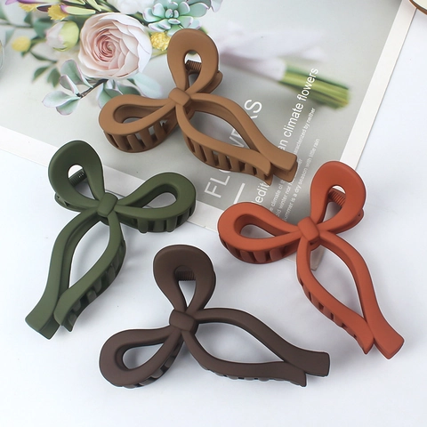 Bow Hair Claw Clip Large Matte Resin Shark Jaw Clips For Women Girls Thick Hair Minimalist French Style Hollow Accessories