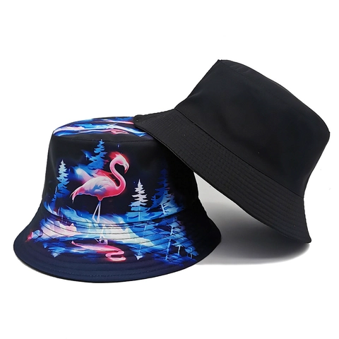 Chapeau Bob Imprimé Flamant Rose Rétro Polyester Protection Solaire Extérieur Voyage Pour Femmes Et Hommes