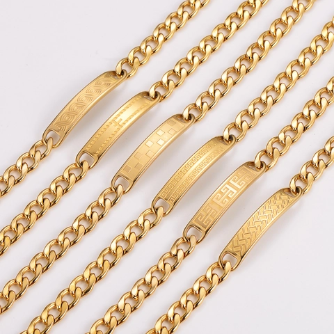 Bracciale Cubano Hip Hop Acciaio Inossidabile 304 Placcato Oro 18K Targhetta ID Curva Geometrica Gioielli Punk Unisex
