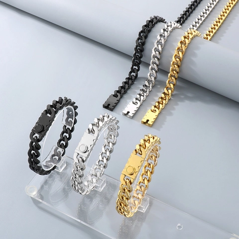 Collar Y Pulsera Cuban Link Hip Hop Para Hombre De Acero Inoxidable Chapado En Oro Estilo Rock Punk