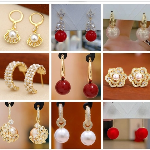 Pendientes Colgantes Elegantes De Perlas Artificiales Con Poste De Plata Esterlina 925 Cobre Chapado En Oro Circón Moda Para Mujeres