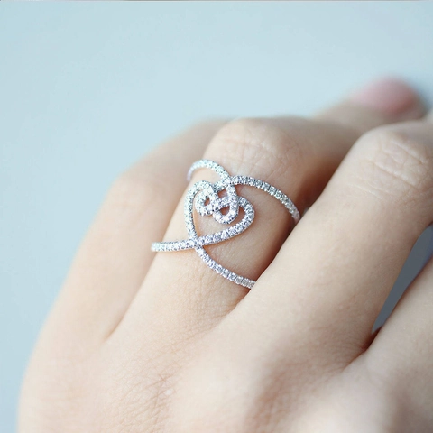 Bague Cœur Infini en Cuivre avec Strass pour Femmes Style Ins Mode Nœud Géométrique Bijoux de Doigt pour Femme