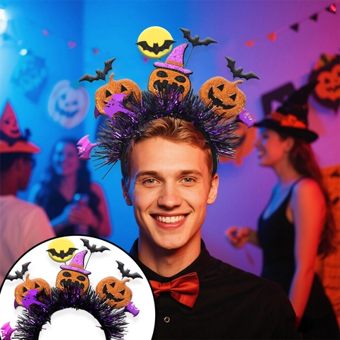 Cerchietto Halloween Plastica Paillettes Feltro Zucca Fantasma Teschio Pipistrello Ragno Costume Festa Per Bambini Adulti