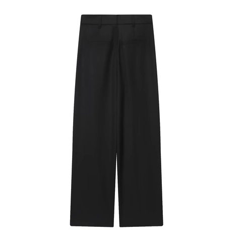 High Waist Weite Hose Polyester Gewebt Wickeldesign Gürtelschnalle Silberne Ösen Casual Mode Für Damen