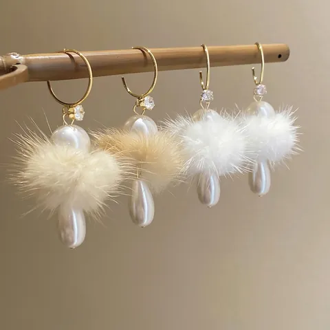 Elegante Hängeohrringe Mit 925 Sterling Silber Ohrstecker Kunstpelz Pompon Imitationsperle Zirkon Für Damen Winter