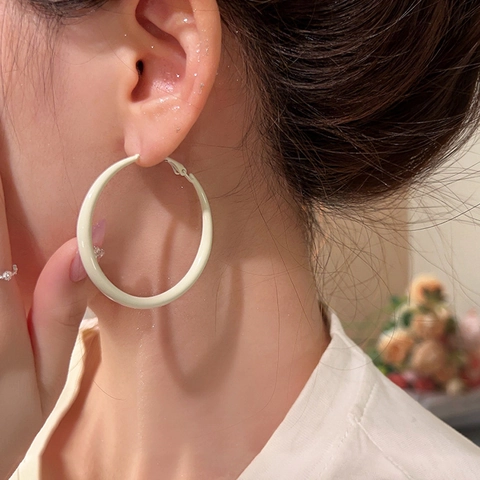 Grandi Orecchini A Cerchio In Lega Smaltata Rotondi A Forma Di C Eleganti Minimalisti Gioielli Con Silver Earring Post