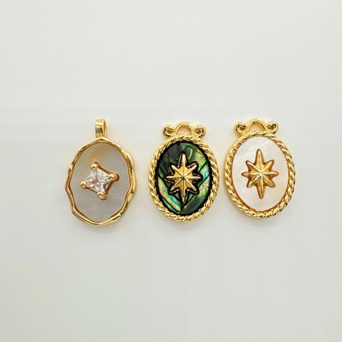 Colgantes Vintage Concha De Nácar Natural Abalona Cobre Chapado En Oro 18K Forma De Estrella Hoja DIY Joyería