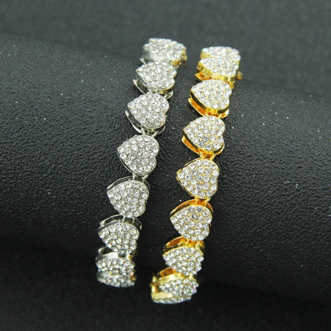Pulsera De Cadena De Eslabones Cubanos Con Corazón Aleación Diamantes De Imitación Hip Hop Streetwear