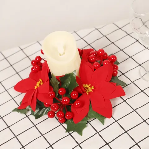 Weihnachtsstern Kerzenring Kranz Künstliche Blumen Rote Beeren Grüne Blätter Tischdekoration Festliche Dekoration