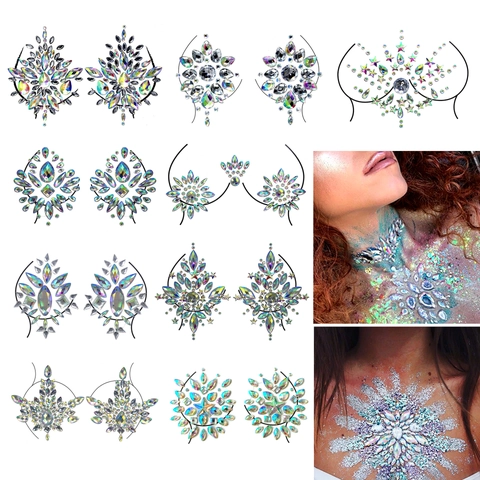 Breast Rhinestone Stickers Self Adhesive Acrylic Body Jewels Glitter Crystal Tattoo For Rave Festival Party Carnival