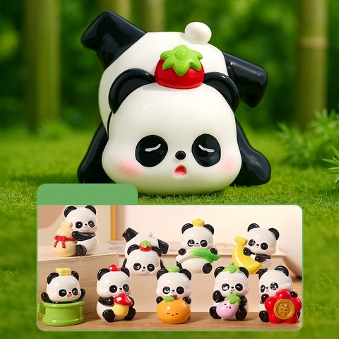 Simpatica Statuetta Panda Cartoon in Resina Blind Box Orso Genki Fatto a Mano Ornamento da Scrivania Giocattolo da Collezione Regalo di Compleanno