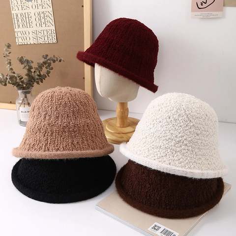 Cappello Alla Pescatora Peluche Invernale Da Donna Caldo Texture Lana Agnello Protezione Freddo Stile Coreano Semplice Regolabile