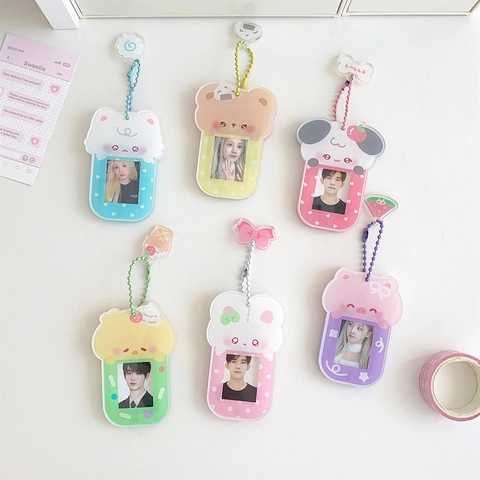 Portachiavi Portafoto In Acrilico Animali Kawaii Custodia Per Carte Pendente Per Borsa Protezione Carte Idol Stile Ins Metallo