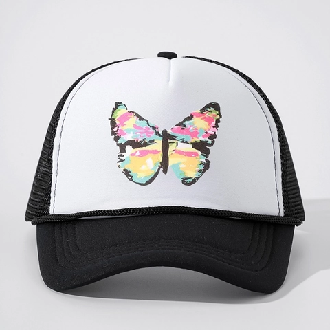 Gorra Trucker De Malla De Poliéster Con Estampado De Mariposa Colorida Ajustable Color De Contraste Transpirable Gorra De Béisbol