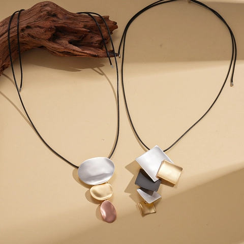 Geometric Pendant Necklace Alloy Matte Metal Long Sweater Chain Minimalist Artistic Jewelry For Women