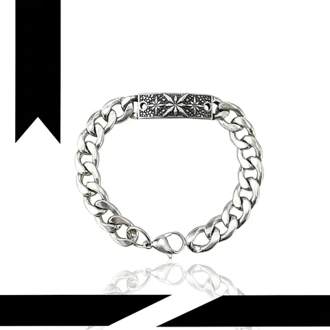 Curb Chain Bracelet Stainless Steel Square Star Pattern Plate Hip Hop Retro Punk Jewelry For Men
