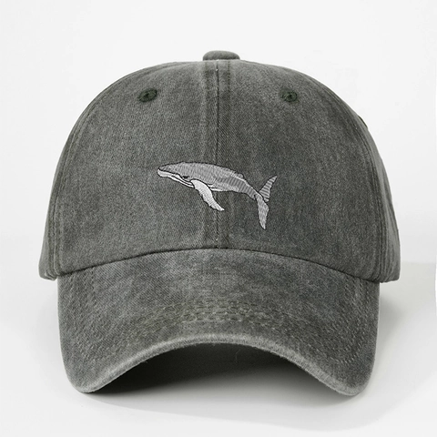 Vintage Washed Polyester Baseball Cap With Whale Embroidery Adjustable Retro Distressed Sun Hat For Men Women