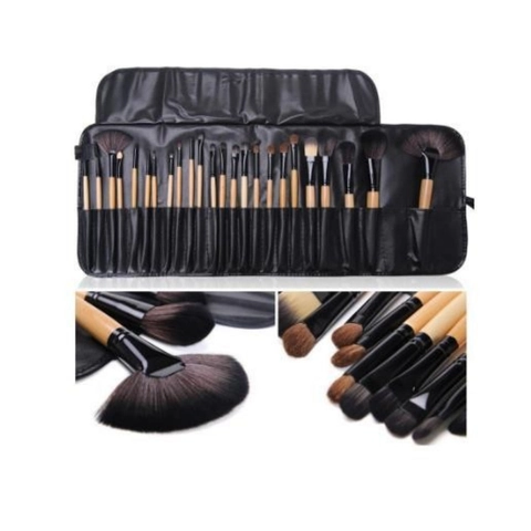 Professional Makeup Brushes Synthetic Fiber Bristles Long Handle With PU Leather Wrap Bag For Foundation Eyeshadow Blush Tools
