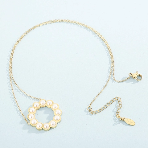 Gioielli in Acciaio Inossidabile con Perle Artificiali e Conchiglia Collana Orecchini per Donna Moda Pendente Tondo Floreale