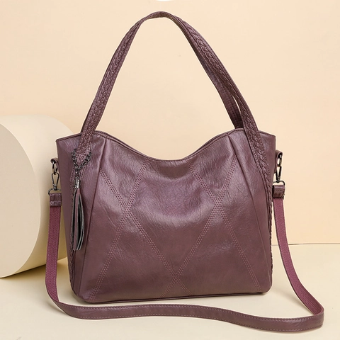 Bolso Tote de Gran Capacidad para Mujer Cuero PU Suave Acolchado Con Borla Asa Trenzada Bolso de Hombro Bandouliera Diario