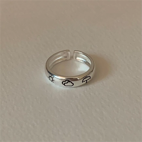 Anello In Argento Sterling 925 Inciso Nuvola Sole Meteo Regolabile Stile Coreano Minimalista Gioielli Donna