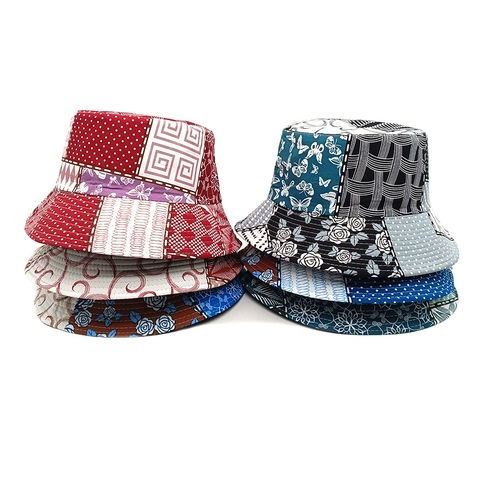 Cappello Alla Pescatora Patchwork Vintage Stampa Geometrica Floreale Poliestere Traspirante Protezione Solare Berretto Donna