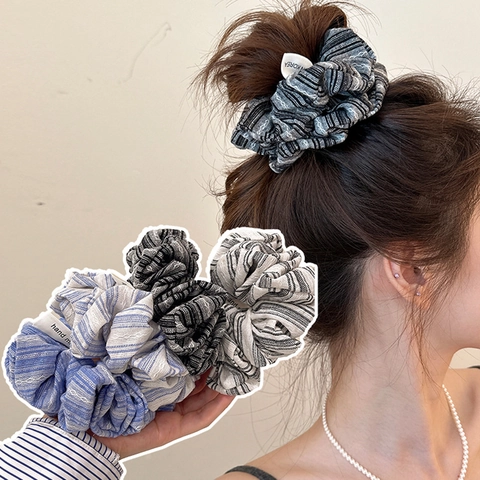 Korean Style Fabric Striped Scrunchies High Elasticity Handmade Hair Ties Fashion Headwear For Women Girls